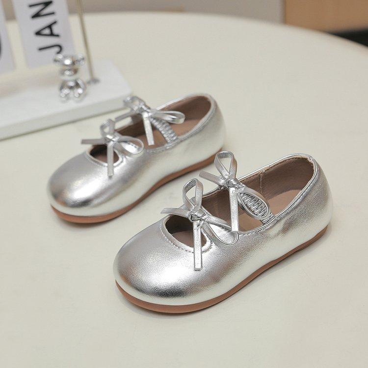 Girls' leather shoes 2025 spring and autumn new bow princess shoes little girl dance performance single shoes soft-soled Doudou shoes
