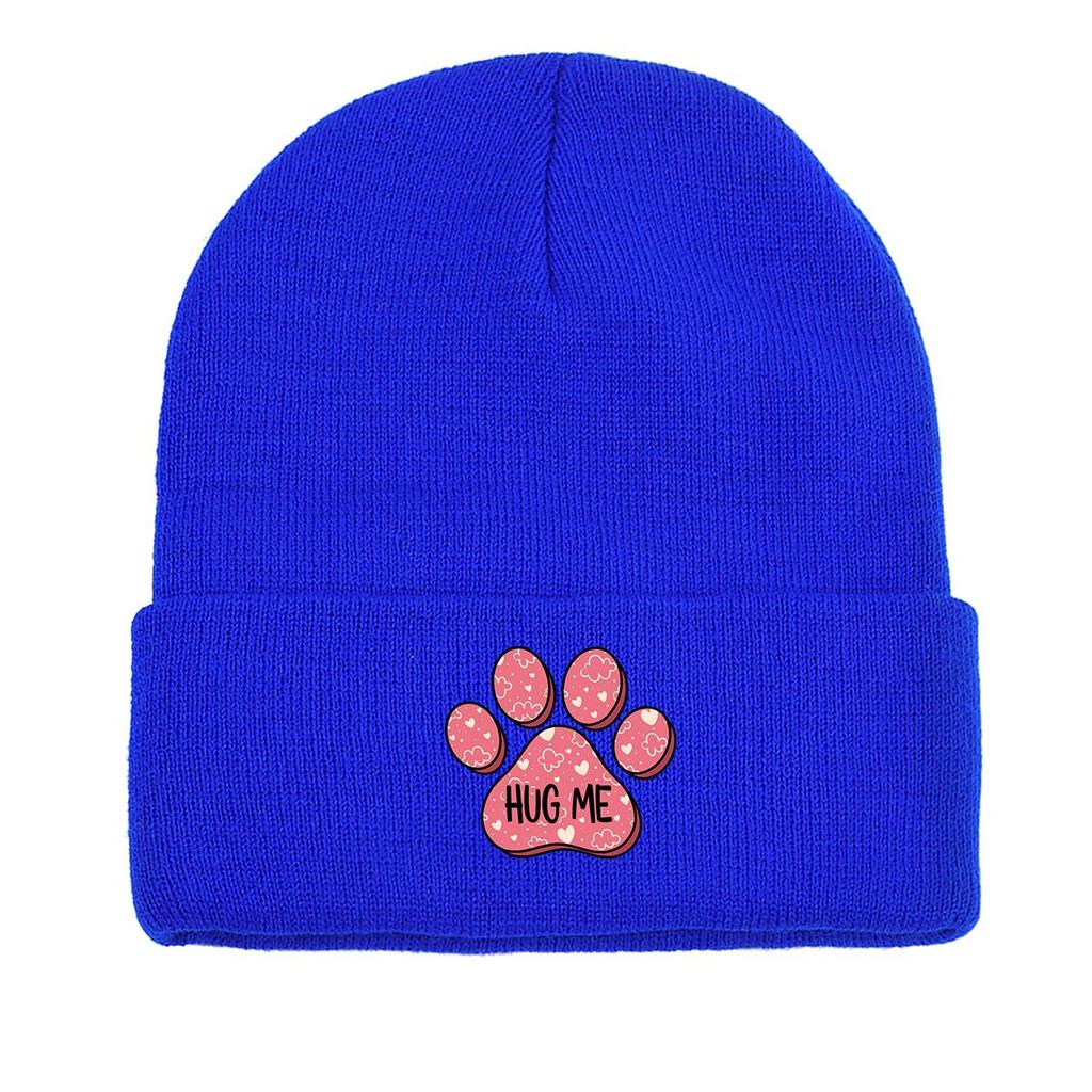 Dog Cat Paw Print Heart Knit Hat Beanie, Valentine's Day "XOXO LOVE KISS", Cozy Stylish Knitted Cap Beanie