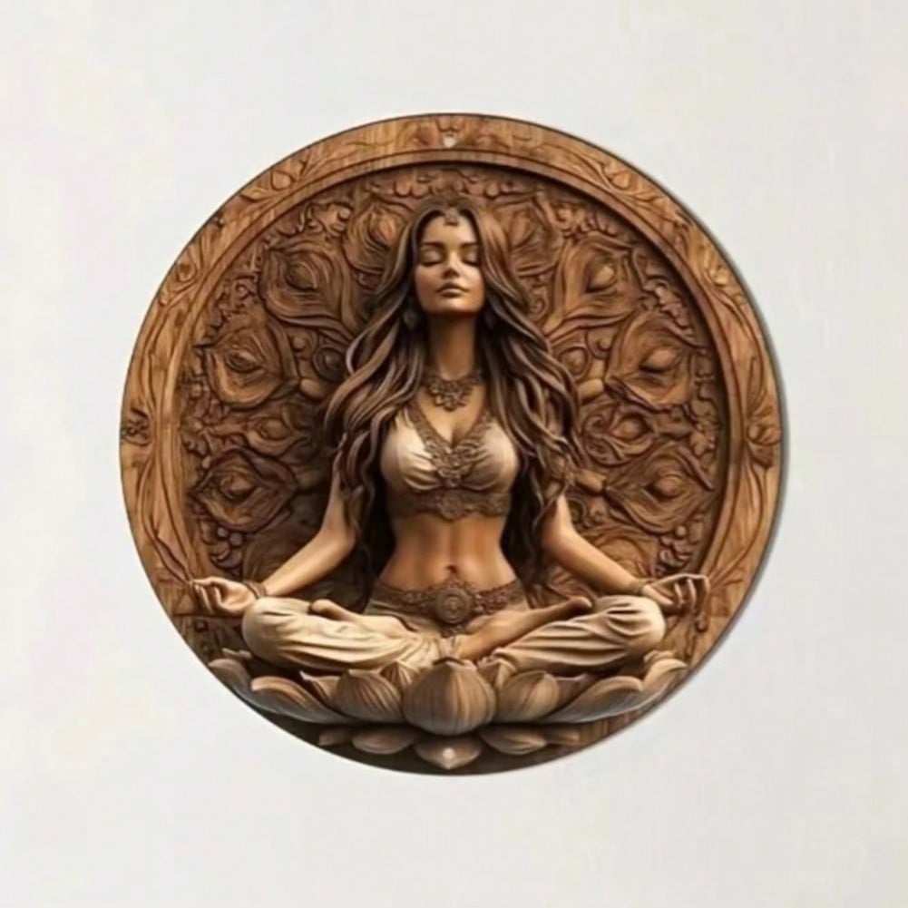 Yoga Meditation Metal Wall Art Lotus Woman Round Wreath Sign Home Decor 20x20