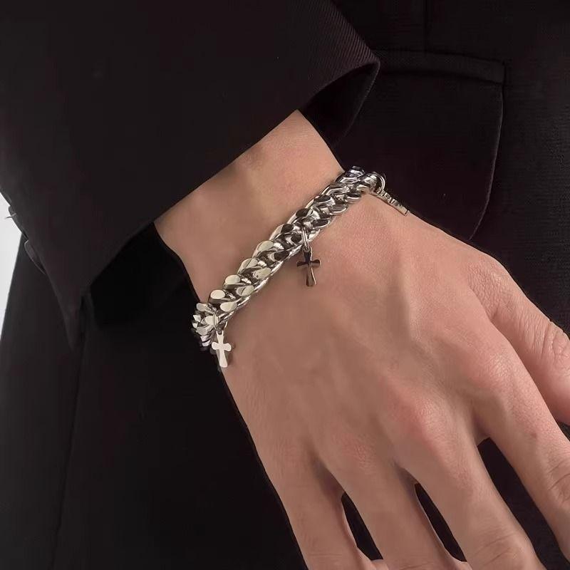 

Titanium steel cross Cuban bracelet ins men and women trend retro cold style hip hop couple jewelry niche accessories Self-discipline cross bracelet 18 + 5cm