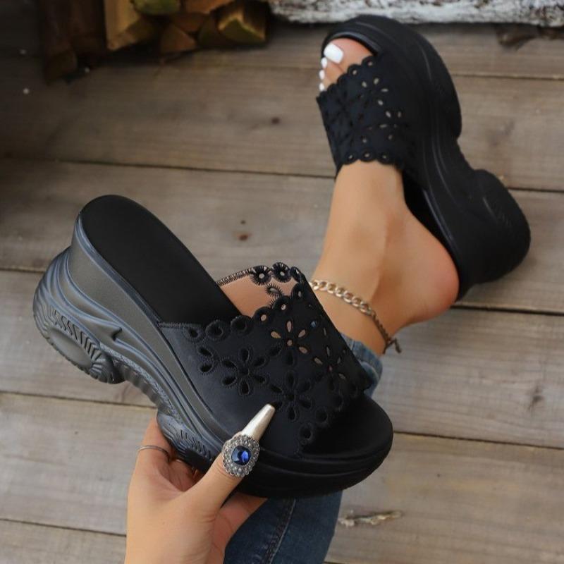 Cut-out Wedge Heel Slippers Women's Summer 2025 New Platform Size Pancake Open-toe Sandals