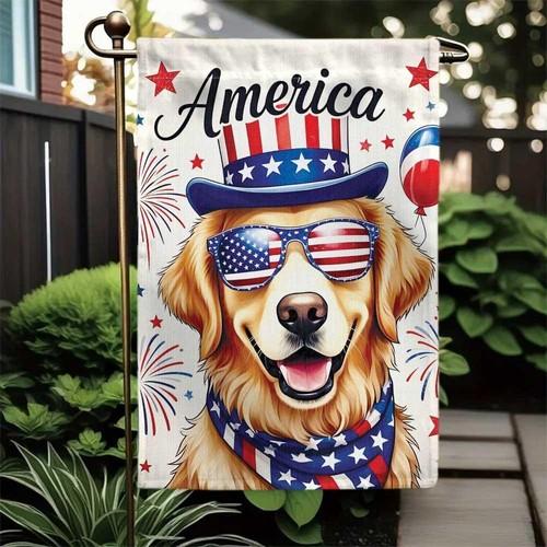 Patriotic Golden Retriever Garden ag USA Hat Sunglasses 4th of July Decor ZZY