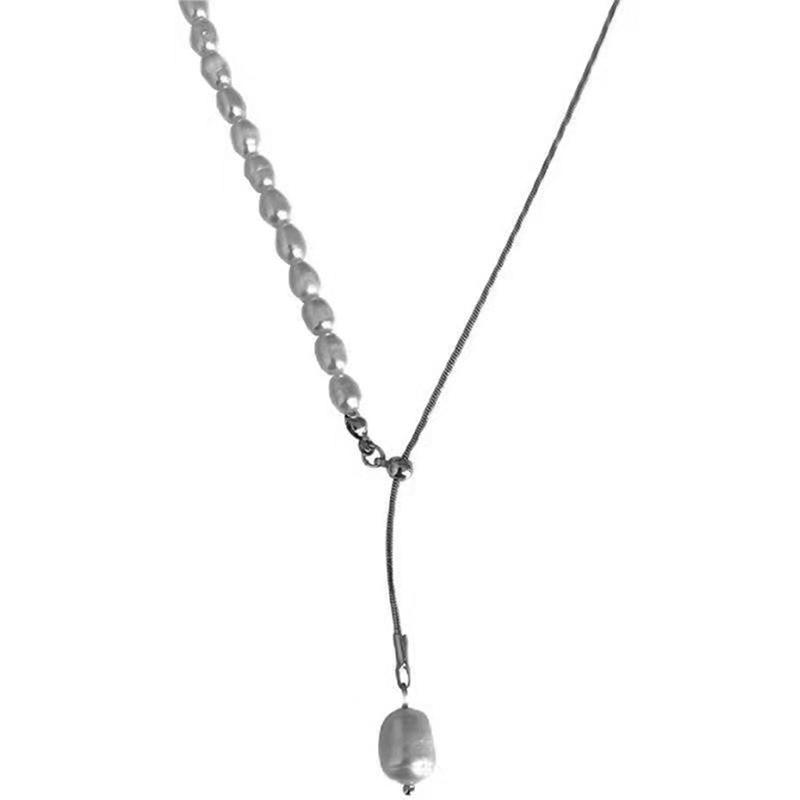

Pearl Panel Pendant Necklaces For Women Asymmetric Chain Beaded Necklace Jewelry