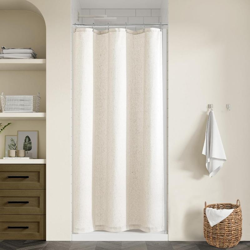 Natural Cream Linen Shower Curtain Country Boho Farmhouse Bathroom Decor Beige Shower Curtains for Bathroom Neutral Cloth