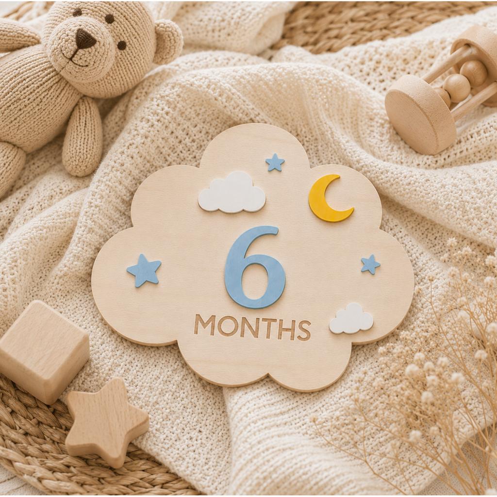 1‑Set Wooden Baby Monthly Milestone Cards, 1‑12 Months Growth Photo Props, Newborn Photography Sign, Holiday Gift
