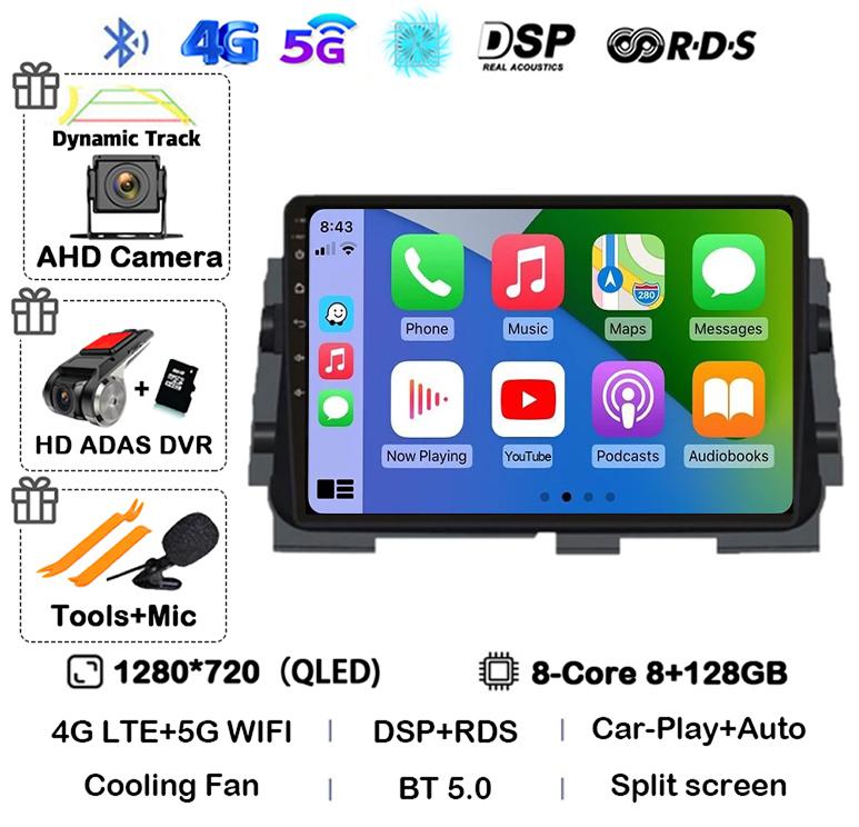Android 14 Wireless Carplay+Auto For NISSAN MICRA KICKS 2017 2018 2019 Car Radio Multimedia DSP Video Player GPS Navi 360 Camera