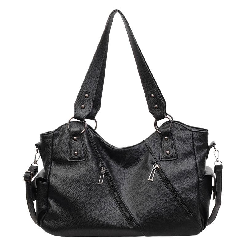 Faux Leather Tote Bag for Women Fashion Shoulder Handbag with Zipper Pockets and Adjustable Strap