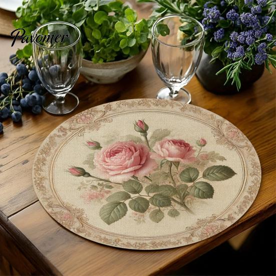Artistic Oil Painting Style Coasters 4Pcs Nordic Wooden Coasters, Vintage Floral Heat Resistant Drink Mats, Non Proof Dining Table Protectors