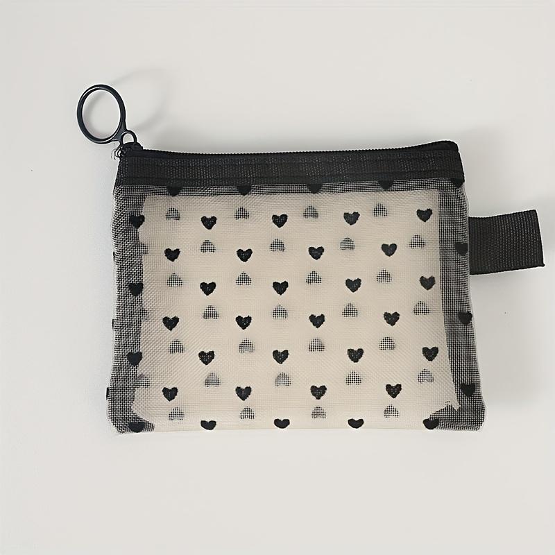 4pcs Nylon Mesh Cosmetic Bag Zipper Heart Shaped Toiletry Organizer Makeup Bags Multifunctional Lipstick Key Coin Purse Pouch