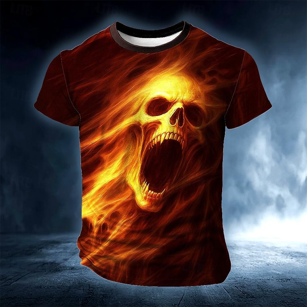 Men's Skull Optical Illusion 3D T Shirt Short Sleeve T shirt 3D Print Crew Neck Shirt Exaggerated Designer Horror Party