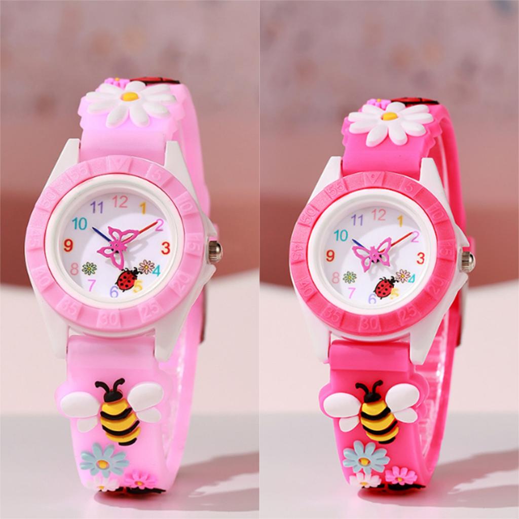 Relógio de Pulso Cartoon da Moda Borboleta Pequena para Menina Relógios de Quartzo Lazer Pulseira de Silicone 3D Vermelho Rosa Relógio Infantil Presente