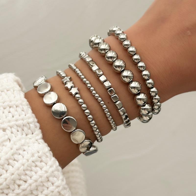 Handmade beaded bead chain jewelry metal wind personality geometric versatile alloy stacked bracelet women