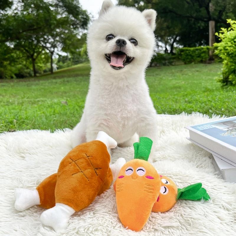 Squeaky Chicken Leg/ Carrot Shape Dog Chew Toy Soft Cleaning Massage Supplies Pet Cloth Stuffed Shape Molar Pet Toy
