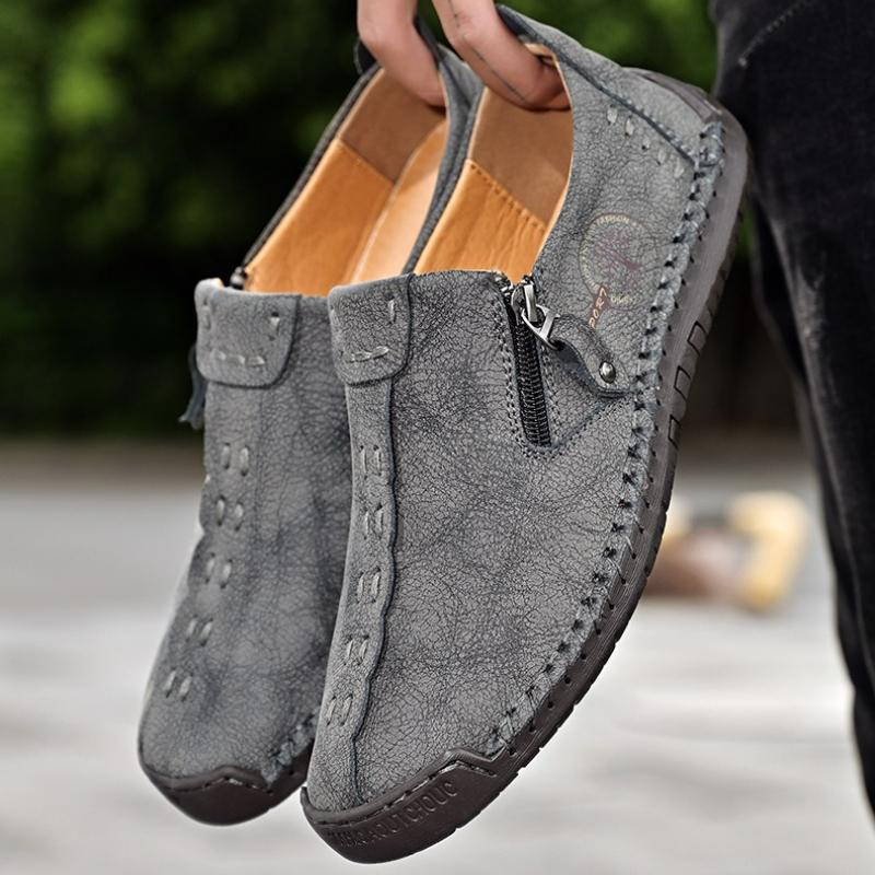 Fashion Hot Sale Men's Shoes Handmade Casual Shoes Breathable Zipper Men Leather Shoes Slip on Men Flats Loafers Plus Size Business Shoe