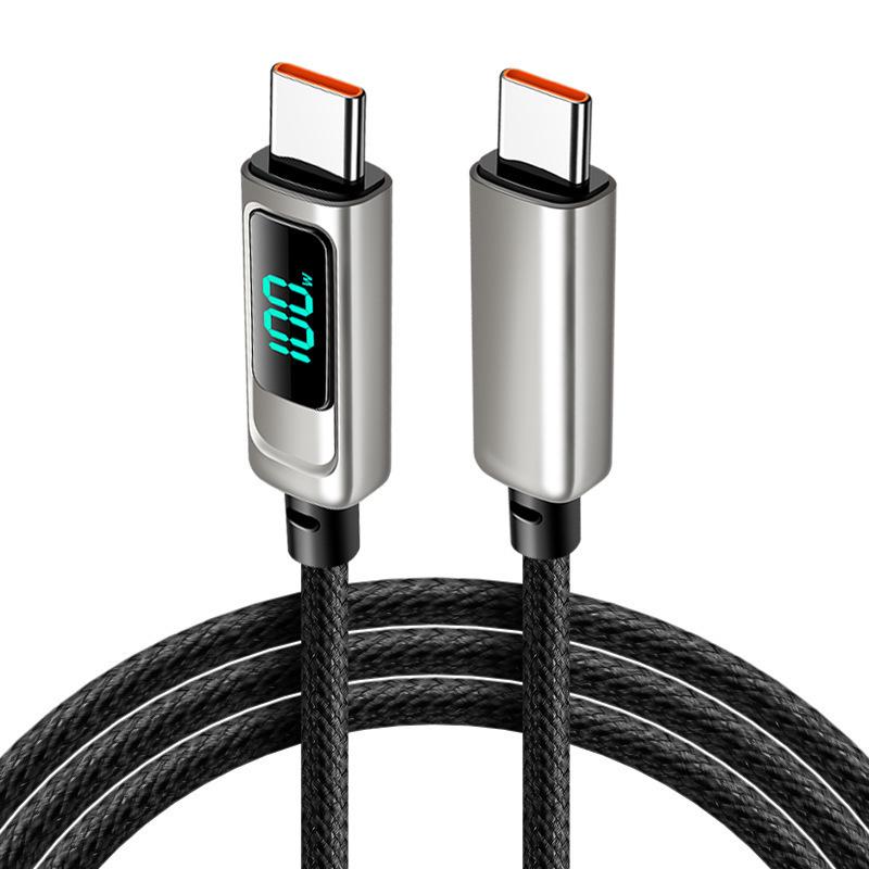 2025 Nylon Braided Fast Charging Type-C Cable with Digital Display, Zinc Alloy, 100W, Compatible with Multiple Models