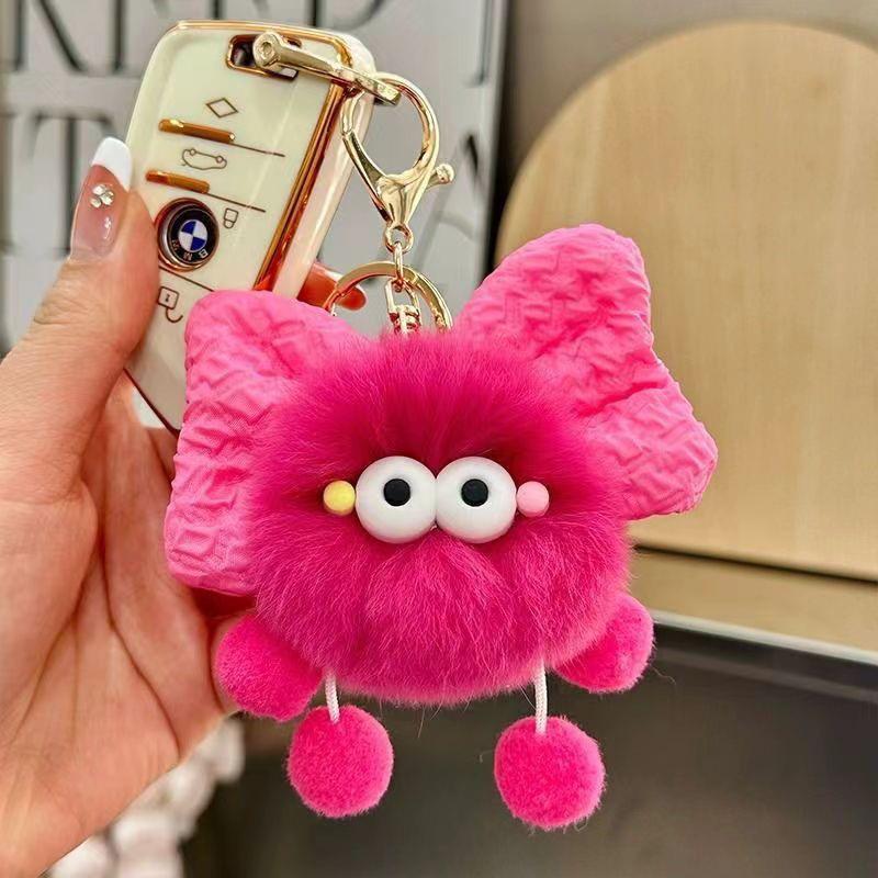 Adorable Rex Rabbit Fur Bow Plush Soot Ball Keychain & Bag Charm