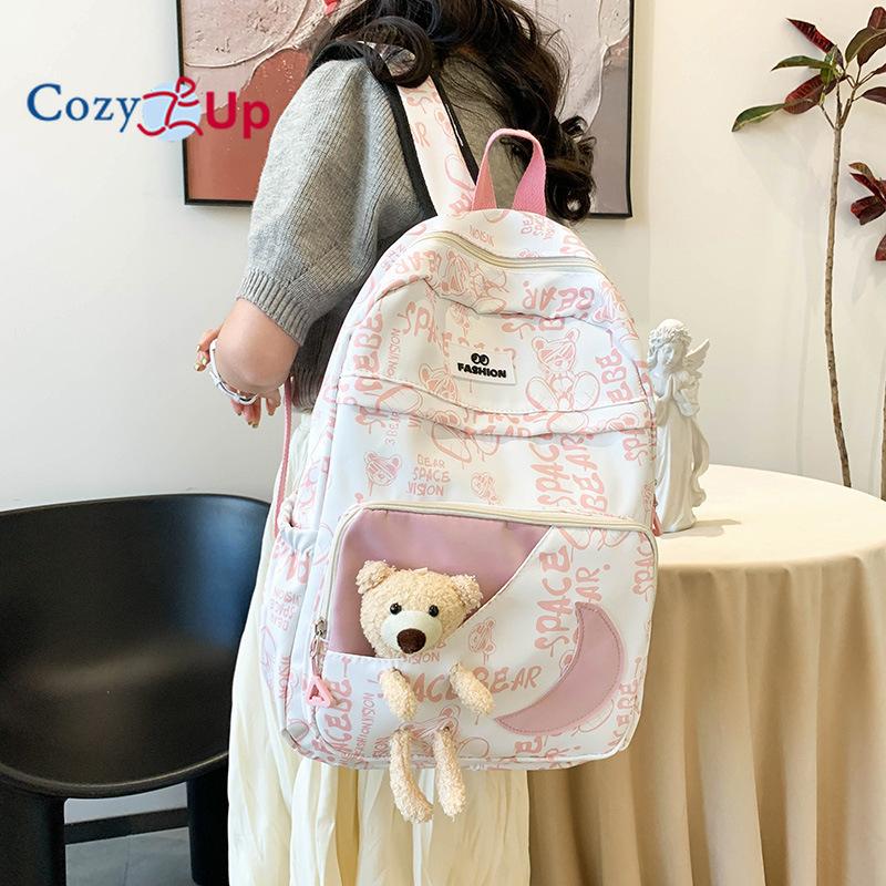 Милый медведь мультфильм ученик начальной школы школьный женский легкий нейлоновый рюкзак — фото 4