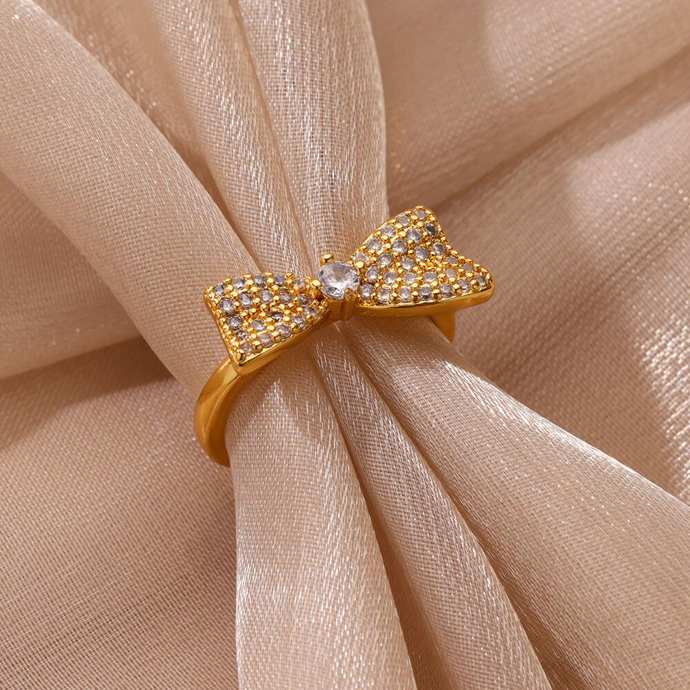 Zircon Butterfly Rings For Women Gold Color Stainless Steel Adjustable Finger Bow Ring Wedding Aesthetic Jewelry Gift 2024