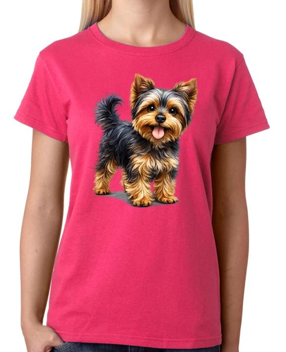 Cute Yorkshire Terrier Dog Illustration Ladies T-Shirt Pet Lover Tee XXXL