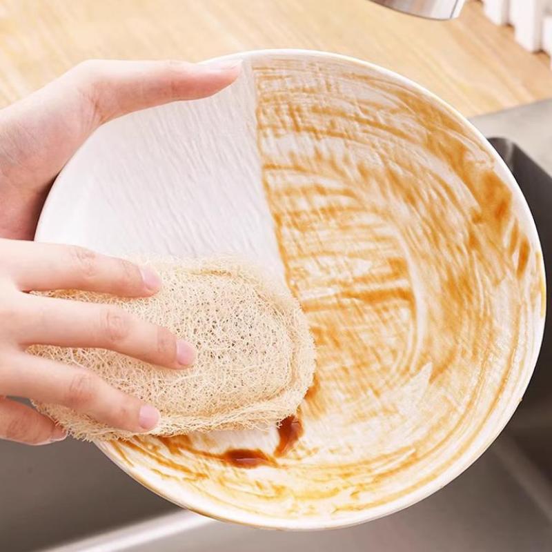 6Pcs Natural Luffa Dish Towel Washing Cloth Sponge Loofah Scrub Pad Dish Pot Oil Stain Removing Scrubber Kitchen Clean Brushes P