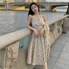 French Platycodon Floral Neck Dress Women's Summer Internet Celebrity New High-end Temperament Waist Sleeveless Long Dress
