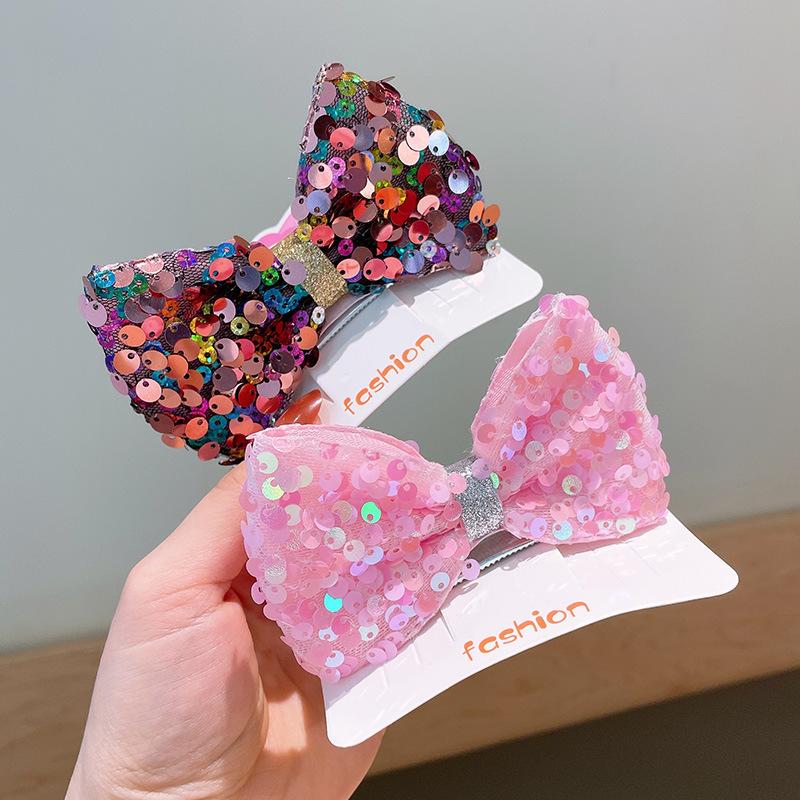 Children's color sequined three-dimensional bow hairpin girl cute princess top clip hair accessories
