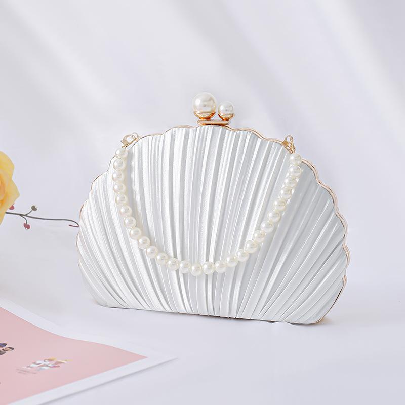 

Evening Bag For Women Mini Pleated Seashell Clutch Handbag Purse Chain Strap Crossbody Shoulder Bag For Wedding Prom Party білий
