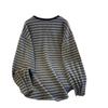 Plus Size Velvet Color Block Striped T-shirt: Korean Style, Long Sleeve, Loose Fit, Slimming & Warm Women's Top