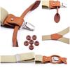 Men 2-in-1 Y-Back Suspenders Elastic 6 Clips Button End Genuine Leather Braces