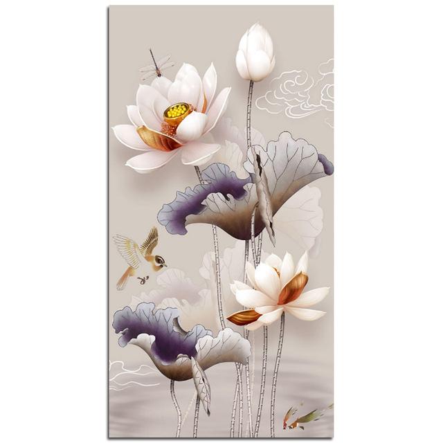 

Современный Новый Китайский Стиль Акварель Цветок Лотоса Рыба Настенные Панно Для Гостиной Домашний Декор Холст Принт Плакат Галерея Искусство Без Рамки 20*40cm