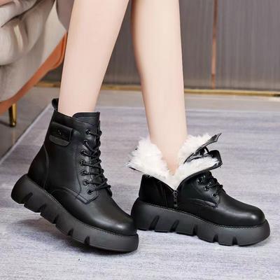 Stivali da neve da donna vintage a punta rotonda caldi in peluche con lacci scarpa con plateau in pelle scamosciata suola spessa antiscivolo stivaletto