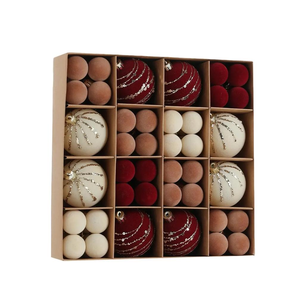 3/6CM 72pcs Mixed Color Plastic Flocked Christmas Ball Set,Colorful Hanging Balls,Christmas Tree Ornament,Xmas Decor Round Balls