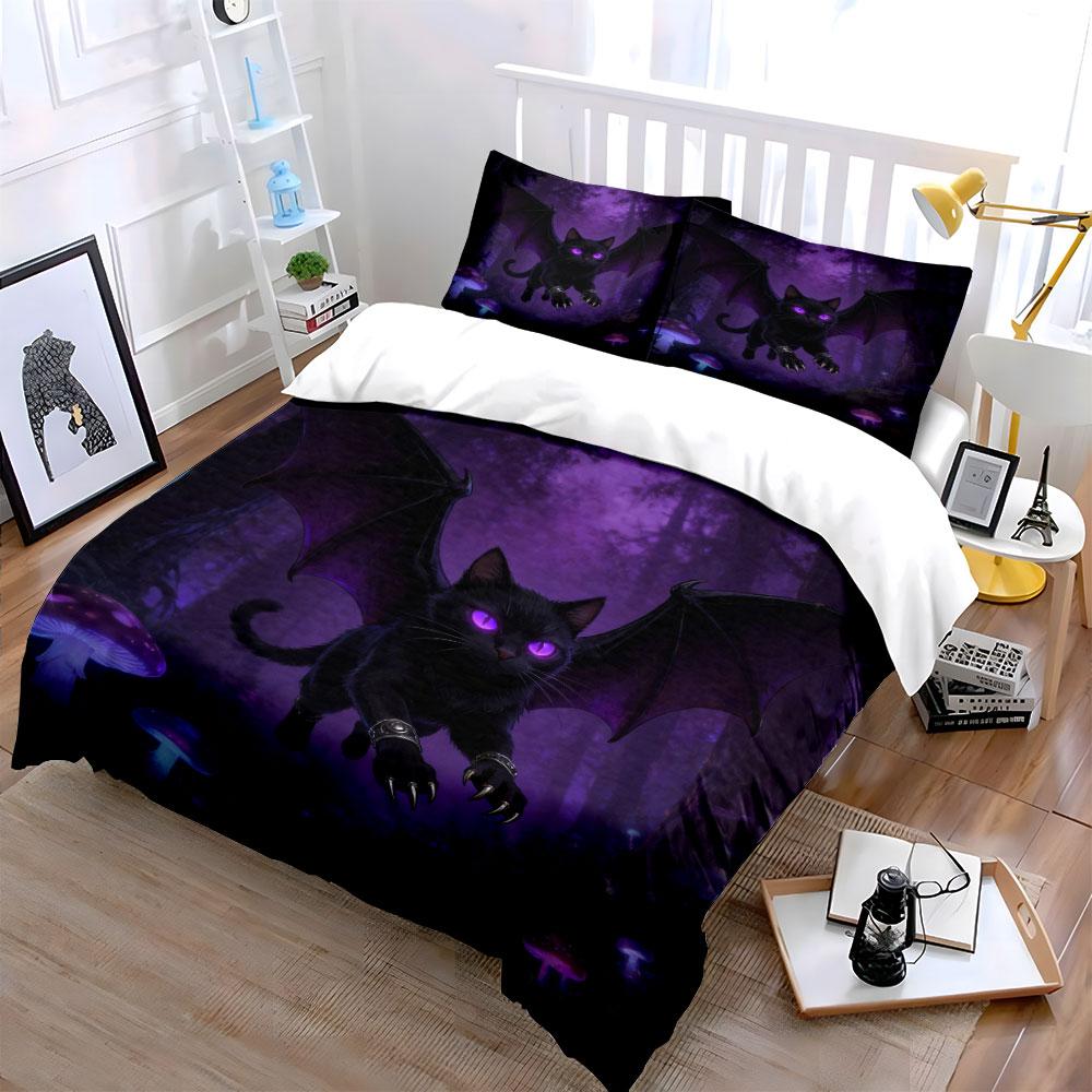Fantasy Cat Decor Set Forest Soft Comfortable Duvet Cover Bedding Set Included 1*Duvet Cover & 2*Pillowcases, Gift