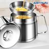JUSTINLAU 1/1.5/2L Oil Strainer Pot Stainless Steel Oil Filter Pot with Fine Mesh Strainer Fry Basket Oil Storage Can Grease