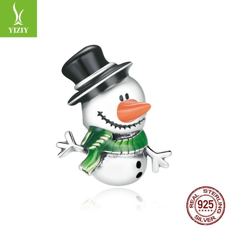 Christmas Series Silver Beads Charm Snowflake Reindeer S925 Silver Beaded Pendant Accessories