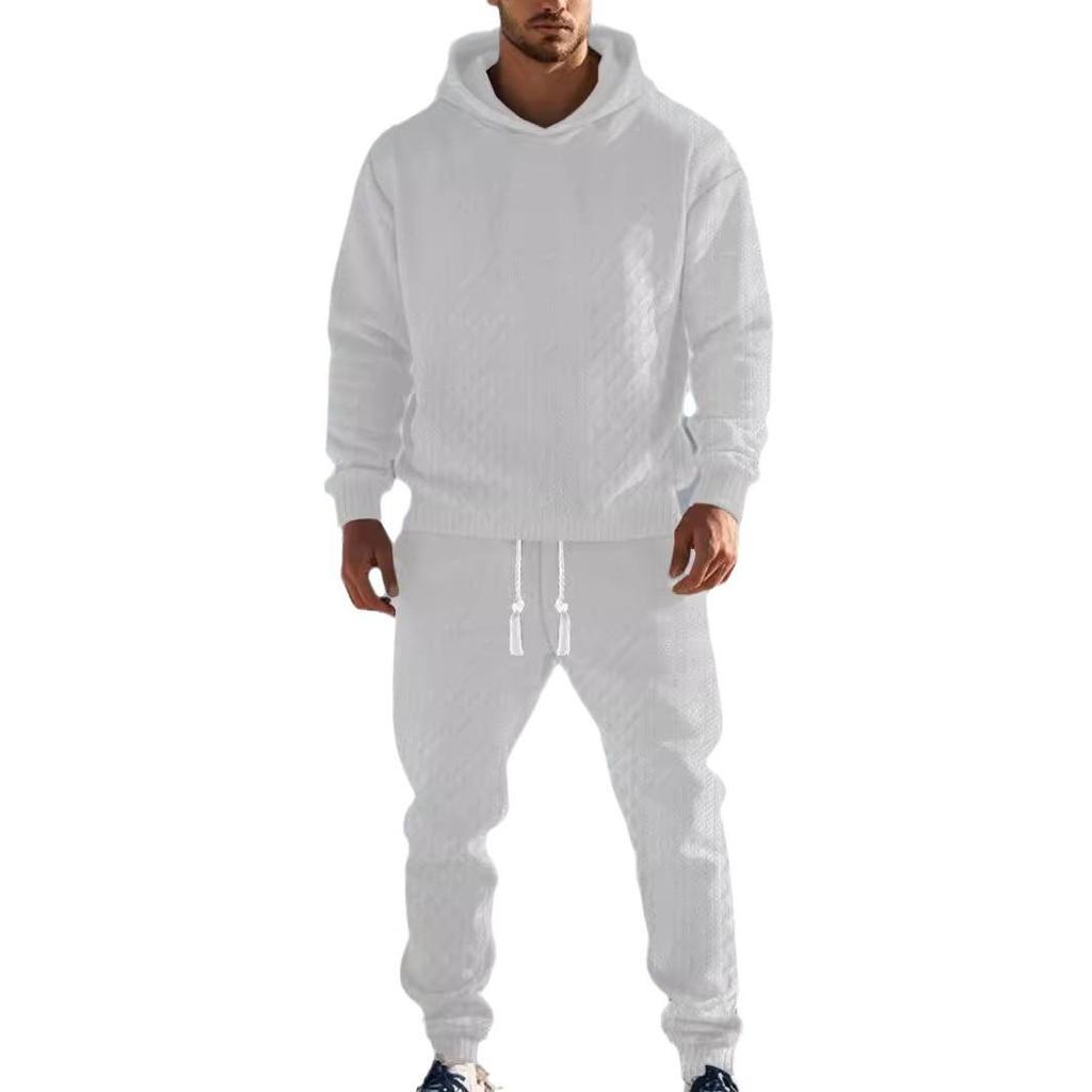 Men's Trendy Hooded Pullover Jacquard Sweatshirt & Sweatpants Set