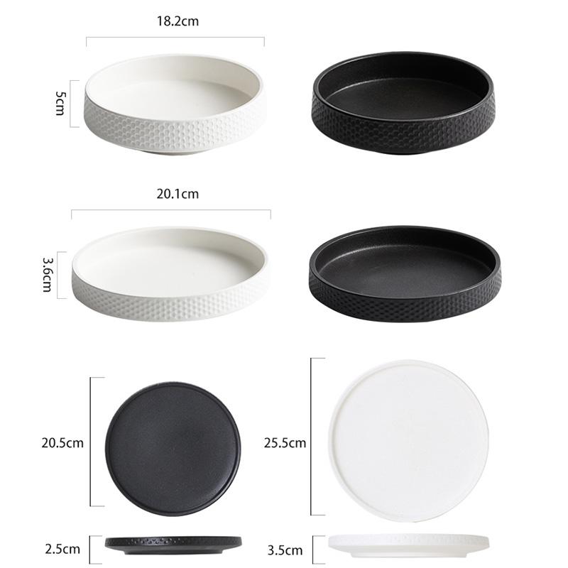 European Ceramic Deep Dish Hotel Restaurant Cutlery Black Frosted Salad Plate Steak Pasta Plate Cooking Bowl Kitchen Utensils