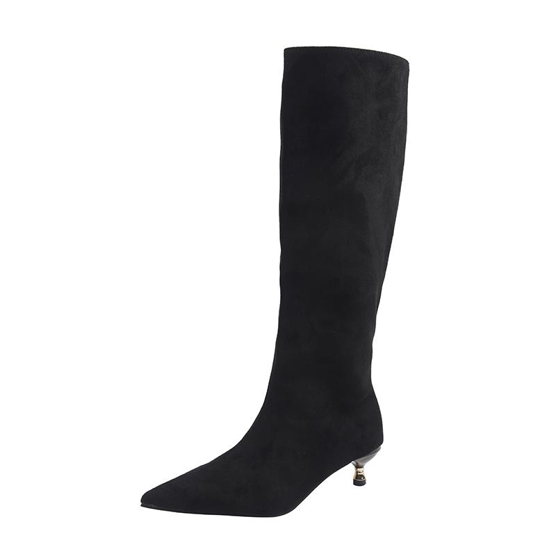 

2026 Winter Street Corduroy Warm Women s Boots New Pointy Sexy Casual Designer Ladies Party Low-heeled Knee-length Shoes. 35 чёрный