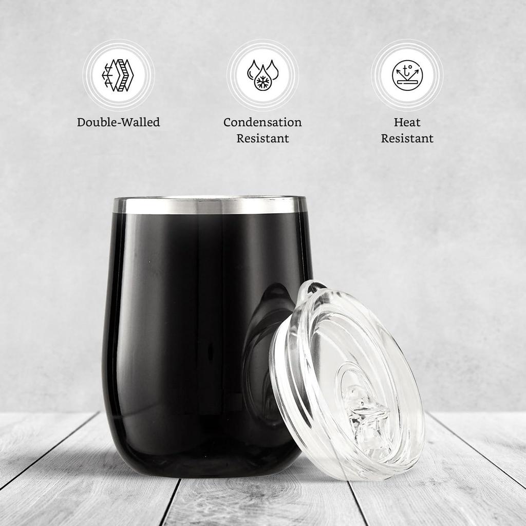 Stainless Steel Tumbler | Coffee Mug | Double Wall, Sweat-Proof Sipper with Lid for Hot & Cold Drinks | BIS-Approved | 300ml (Glossy Black Finish)