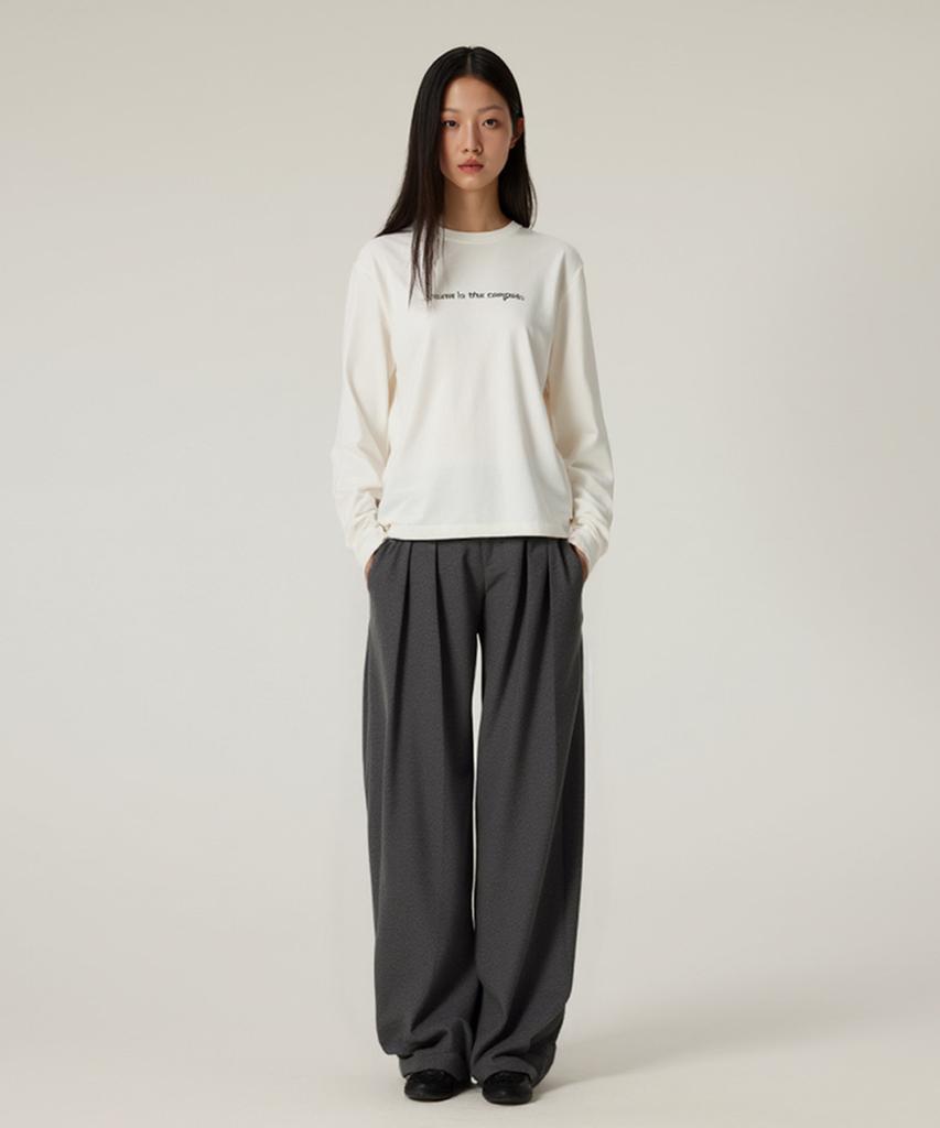 Beoteunseoul [Women'S] Double Pintuck Relaxed Stretch Wide Slacks Pants (3 Colors)