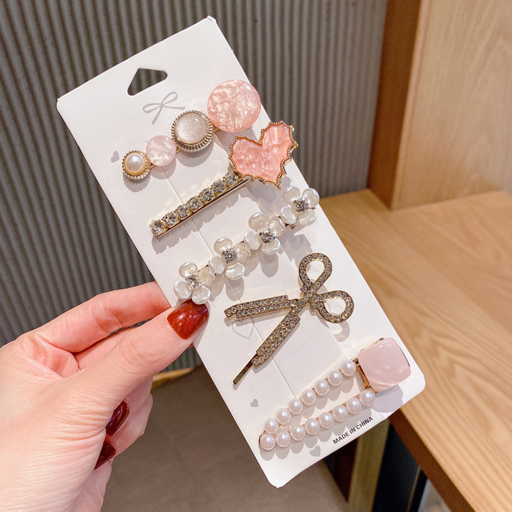 Pearl Hair Clip Set for Women Korean Hairpin Geometric Crystal Starfish Star Moon Butterfly Hair Barrettes Hair Accessories