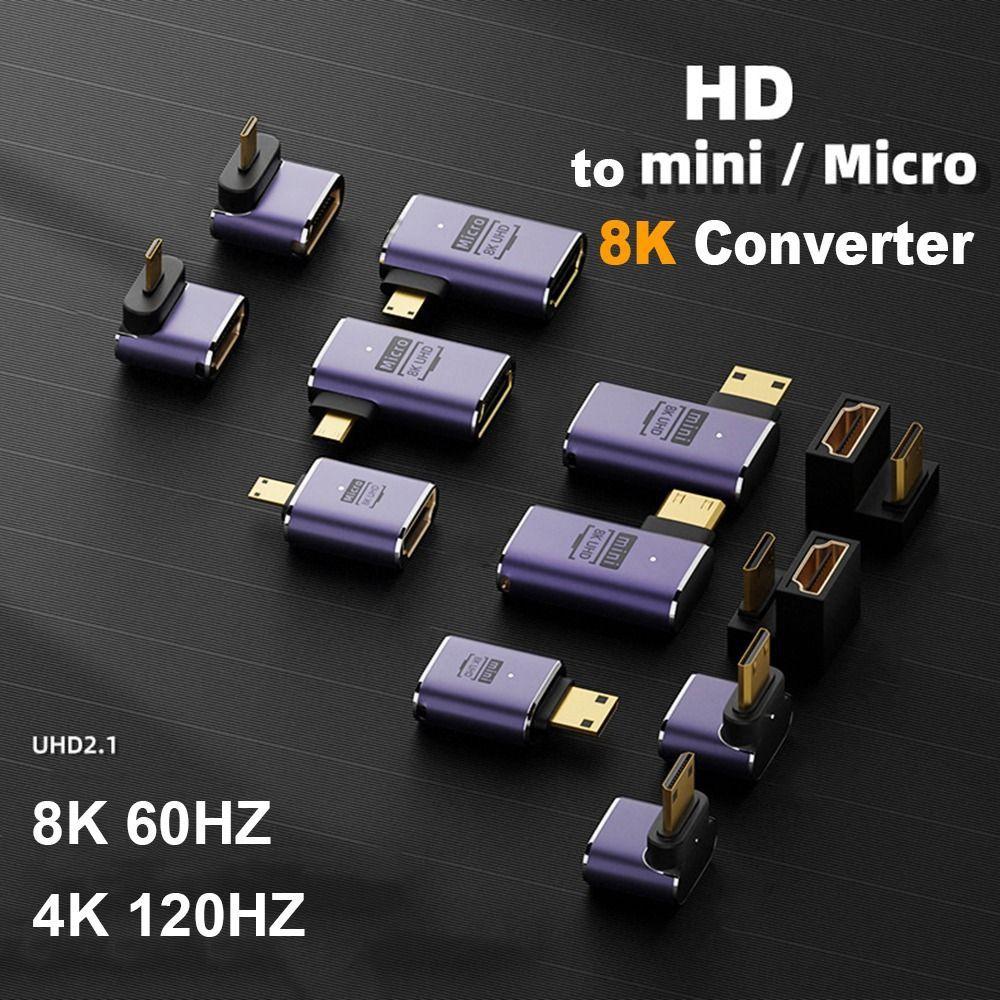 90 Degree HD 2.1 Male to Female HDTV Adapter Converter 8K 60HZ Mini /Micro HD to HD-compatible