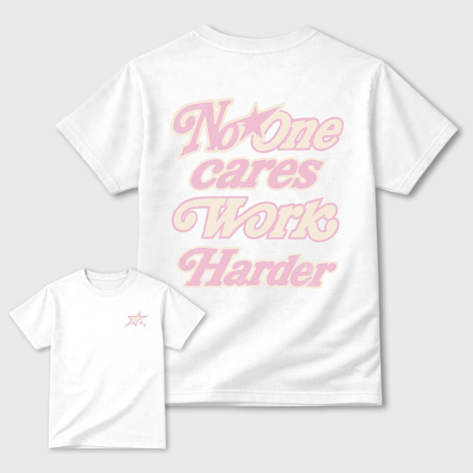 No One Cares Work Harder graphic tee. Streetwear Brand Graphic T-Shirt. 4s Iced Carmine 2XL