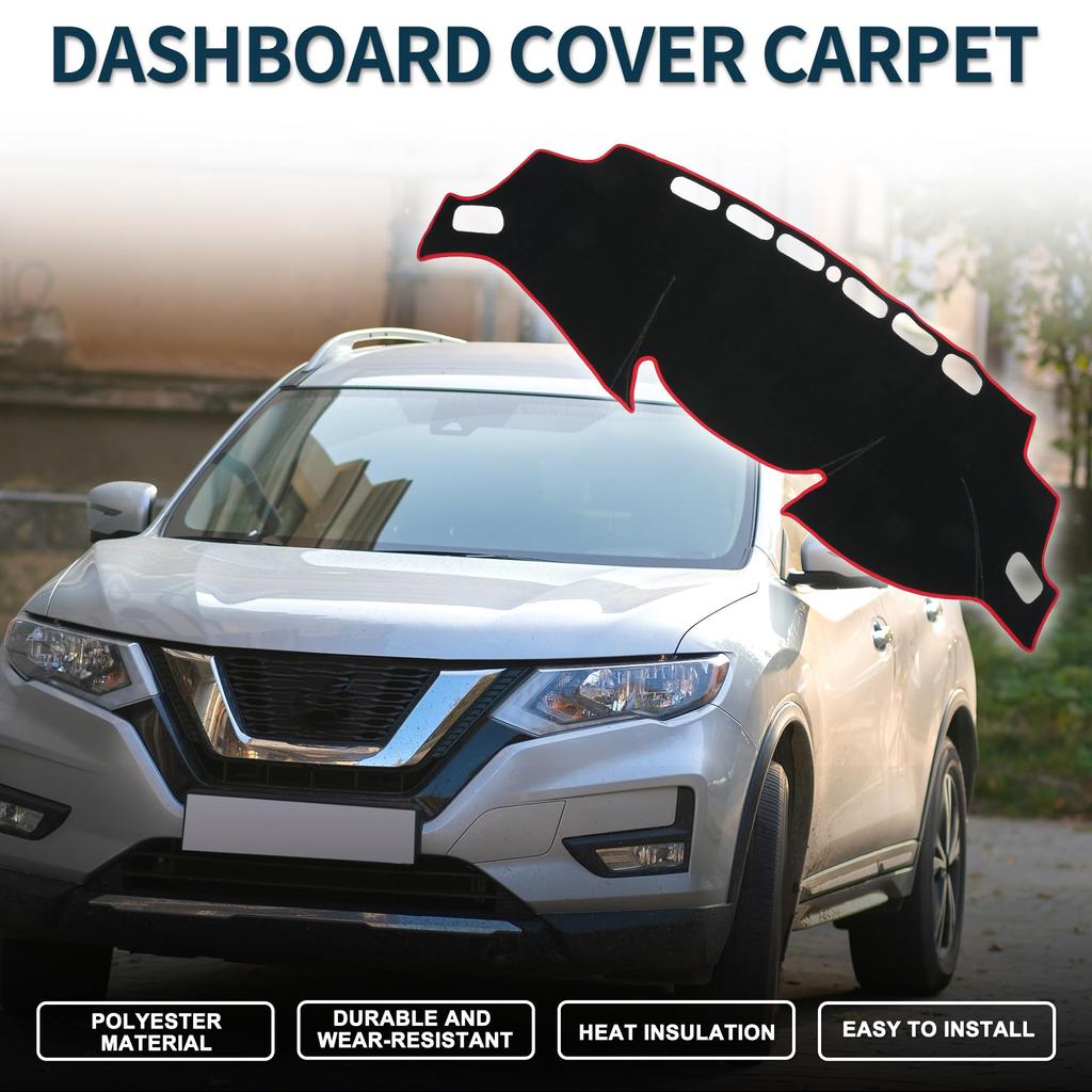 TUCKBOLD Compatible with Nissan X-TRAIL T32 Dashboard Mat/Dashboard Cover, Foldable Center Console Dashboard Mat, Black/Red with Stickers, 1 Set