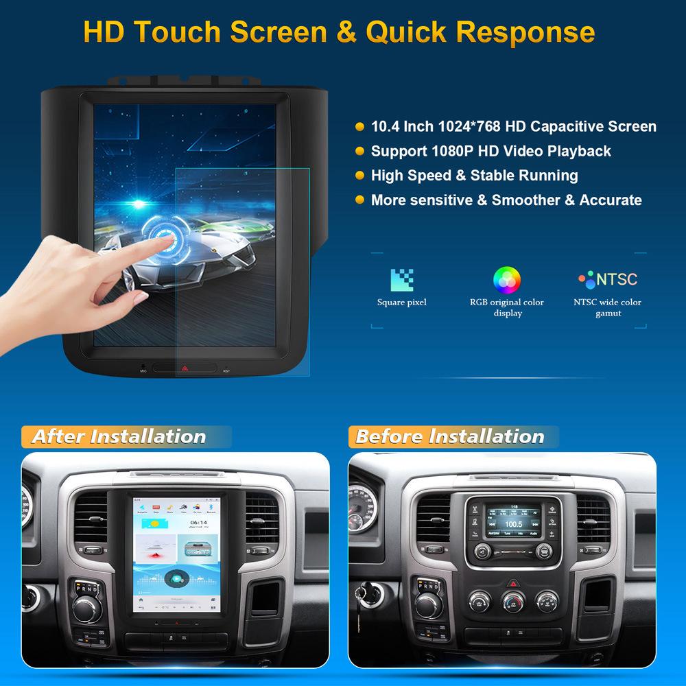

Compatible with Dodge Ram 12-18, Qualcomm navigation, integrated panoramic reverse camera, and CarPlay support.