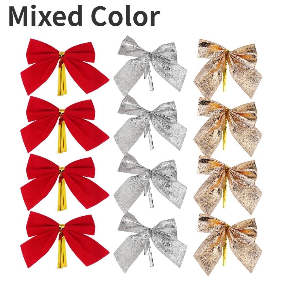 

Мини Рождественский бант Красный Золотой Бархатный Бантик Подвесное украшение для дома Украшение для рождественской елки DIY Гирлянда Принадлежности для подарочной коробки 12PCS