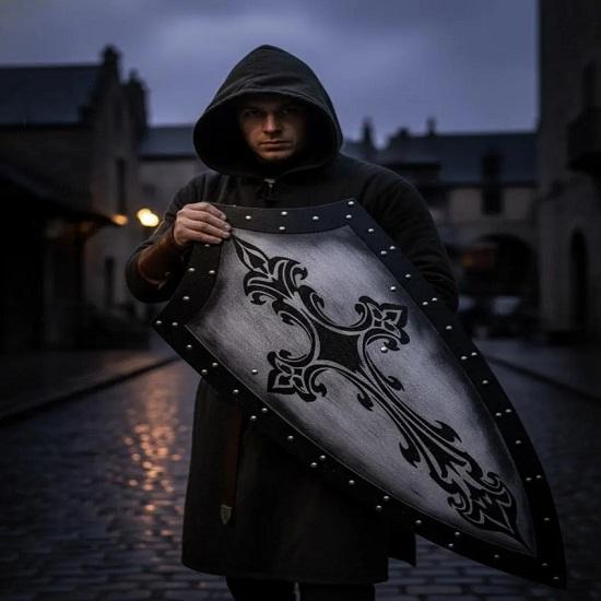 Handmade Gothic Knight Shield Black Metal Medieval Fantasy Decor