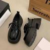 Fashion Women Spring Autumn Thick Bottom Leather Pumps Retro Round Head Lace Up Mary Janes Shoes Middle Heel Casual Loafers for Women