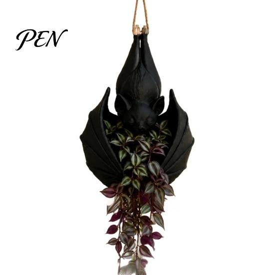 Mysterious Atmosphere Plant Display Bat Shaped Hanging Planter, Gothic Pot for Indoor Outdoor Garden Decorative Basin Vines Wall Decor, Unique