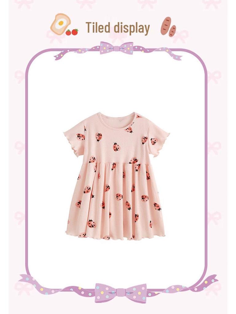 Malwee Girls' Summer Dress: New Round Neck Short Sleeve, Cute European and American Style for Little Girls